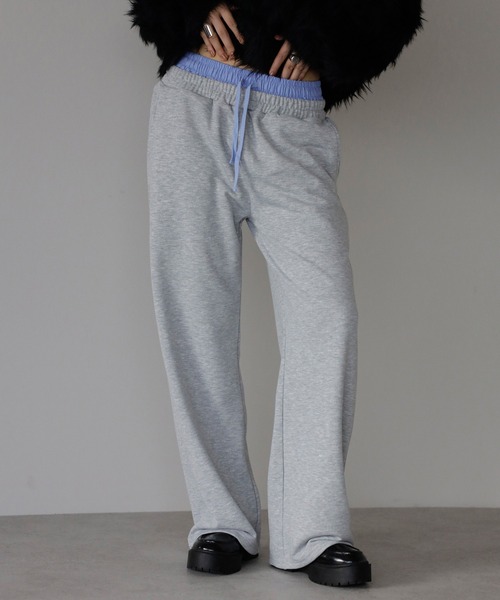 ENC スウェットパンツ ジャージ double waist straight sweat pants