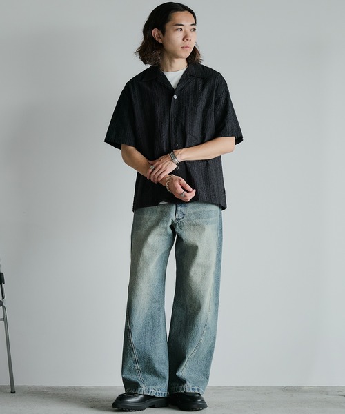 「WYM LIDNM」 半袖シャツ S チャコールグレー メンズ_画像2