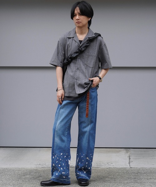 「WYM LIDNM」 半袖シャツ S チャコールグレー メンズ_画像8