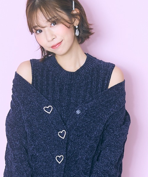 marun（マルン） カーディガン 「大きいサイズ」ハート柄編モール