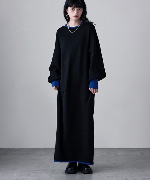 etoll.（エトル） ワンピース バイカラーロングニットワンピース