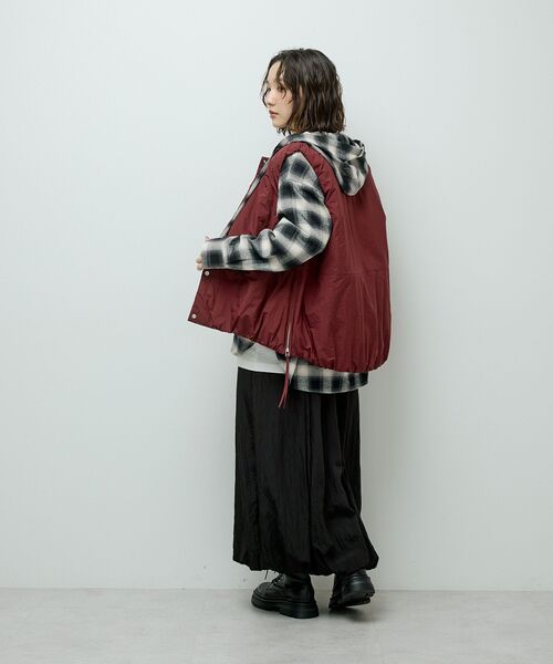 レディース コクーンシェイプ ノーカラー ベスト Green Parks（グリーンパークス） ベスト ジレ サイドZIP中綿コクーン