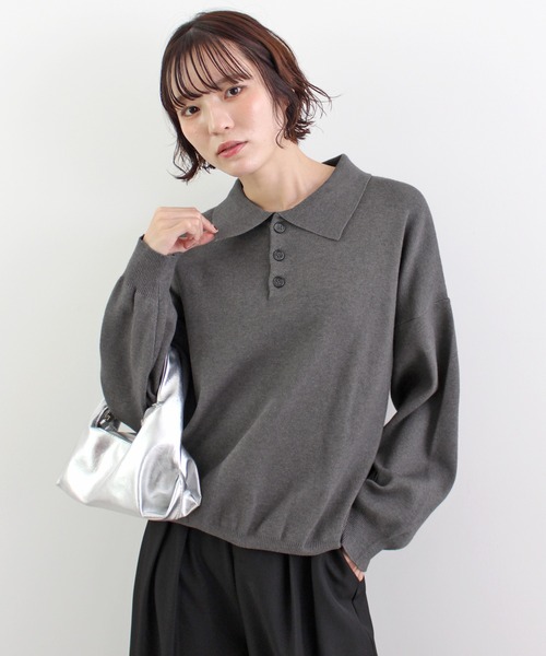 ニット セーター 「新色追加」襟付きポロカラーニットトップス