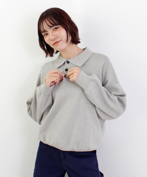 ニット セーター 「新色追加」襟付きポロカラーニットトップス