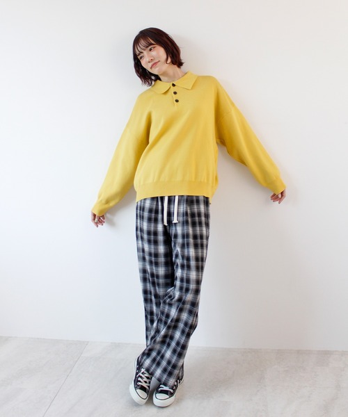 ニット セーター 「新色追加」襟付きポロカラーニットトップス