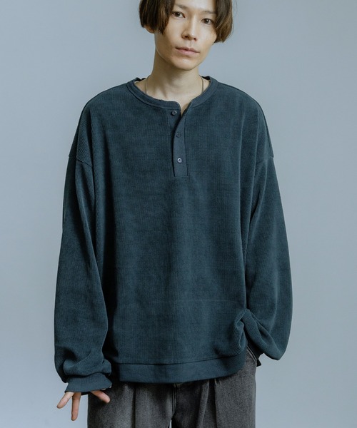 ヘンリーネック tシャツ 細畝 長袖カットソー メンズ レディース