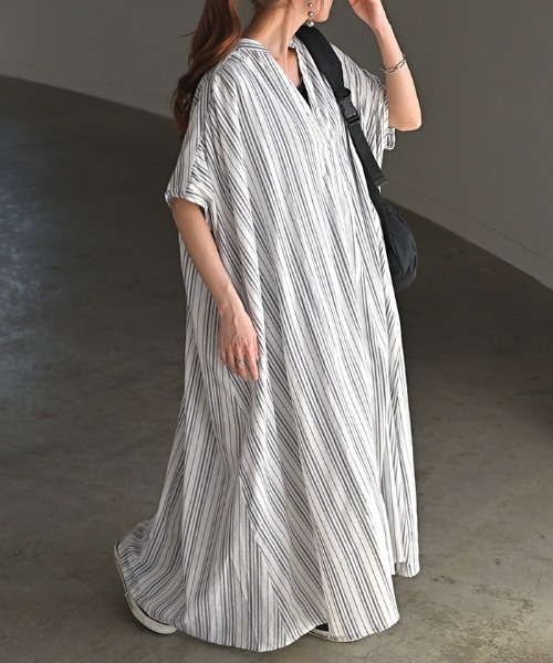 「HUG.U」 半袖ワンピース FREE グレイッシュベージュ レディース_画像6