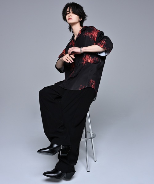 「ADRER」 半袖シャツ LARGE ブラック×ブルー メンズ_画像9