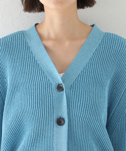 週末値下　plage Vネック リブニット　カーディガン　カットソー plage（プラージュ） ニットカーディガン FREE ブルー レディース