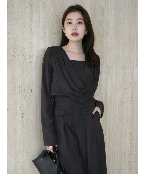 anuans（アニュアンス） ブラウス シャツ パウダーサテンドレープ