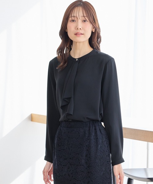 【ジェミニ】ボウタイブラウス 黒 長袖 とろみシャツ きれいめ 上品 オフィス Honeys（ハニーズ） ブラウス シャツ ボウタイブラウス レディース