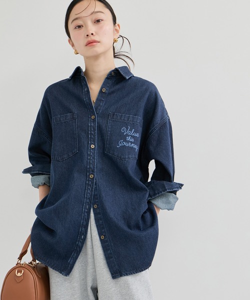 LE CERCLE par rope' ブラウス シャツ 刺繍入りデニムシャツ