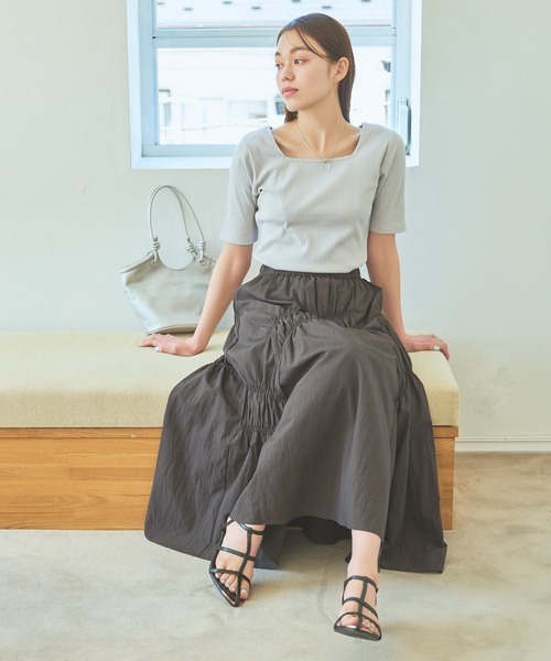 「mysty woman」 ロングスカート FREE チャコールグレー レディース_画像3