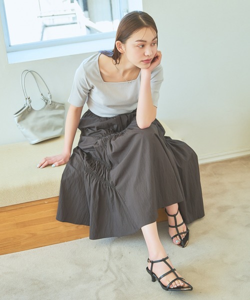 「mysty woman」 ロングスカート FREE チャコールグレー レディース_画像4