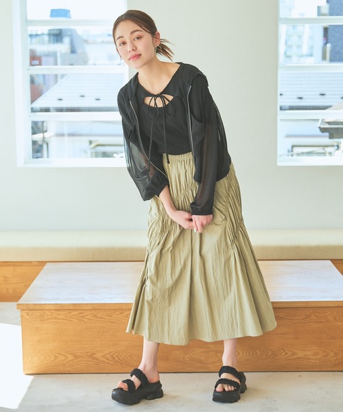 「mysty woman」 ロングスカート FREE チャコールグレー レディース_画像5