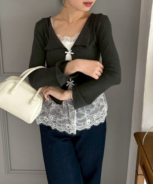 continuer de NICE CLAUP tシャツ 裾レースドッキングプルオーバー