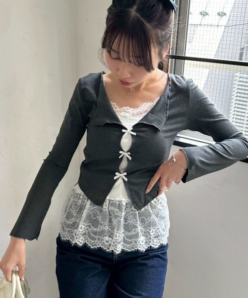 continuer de NICE CLAUP tシャツ 裾レースドッキングプルオーバー