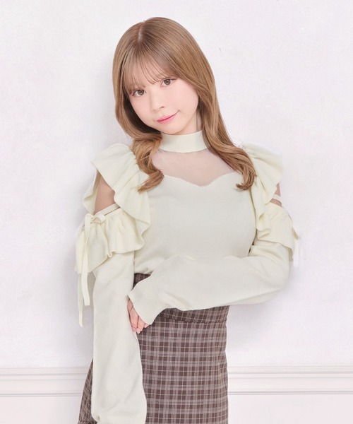 SENEE スクエア デコルテチュール ニット トップス apres jour（アプレジュール） ニット セーター デコルテチュール