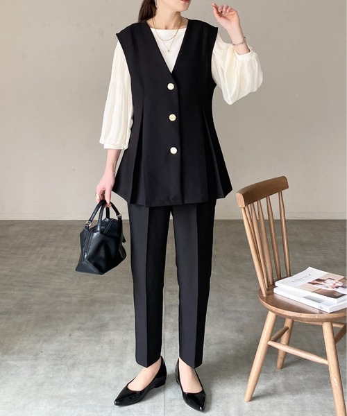 She's Closet セットアップ ペプラムVネック金ボタンベスト＆ロング
