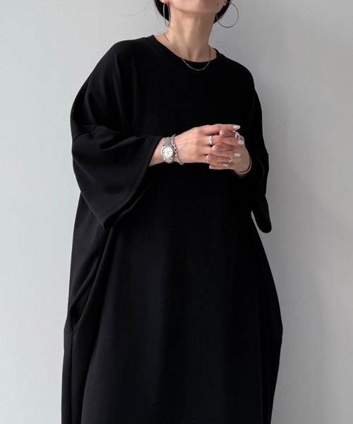 「wee9s」 7分袖ワンピース SHORT ブラック レディース_画像8