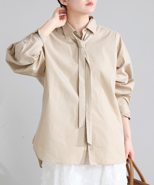 IENA（イエナ） ブラウス シャツ T/C タイ付きプレーンシャツ