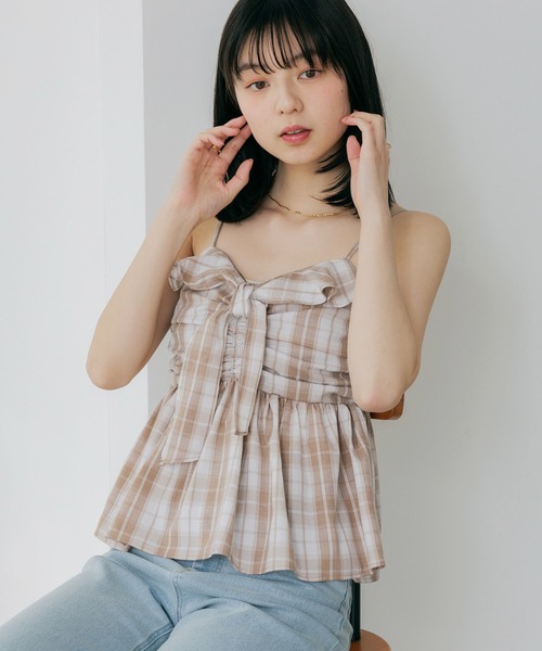 Heather（ヘザー） キャミソール チェックフリルビスチェ 656717