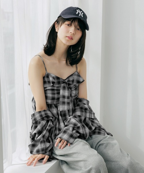 Heather（ヘザー） キャミソール チェックフリルビスチェ 656717