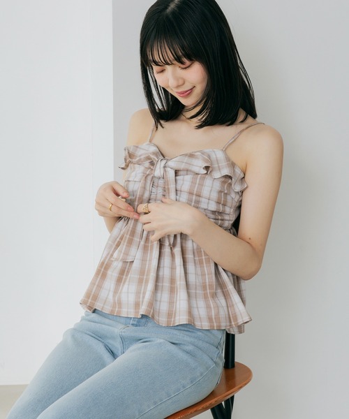 Heather（ヘザー） キャミソール チェックフリルビスチェ 656717
