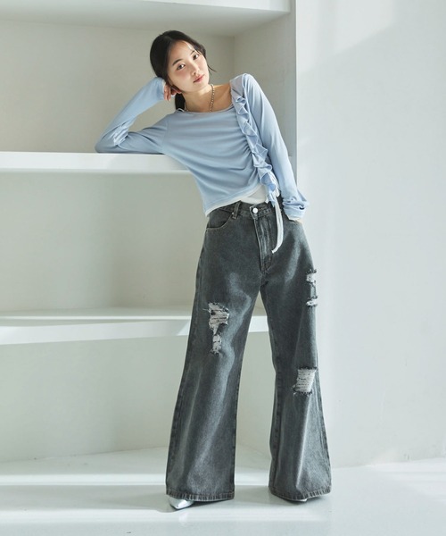 archives（アルシーヴ） tシャツ フリルドロストカットTOPS
