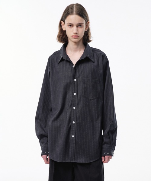 Camphor wood シャツ EYELET REGULAR COLLAR STRIPE L/S SHIRT