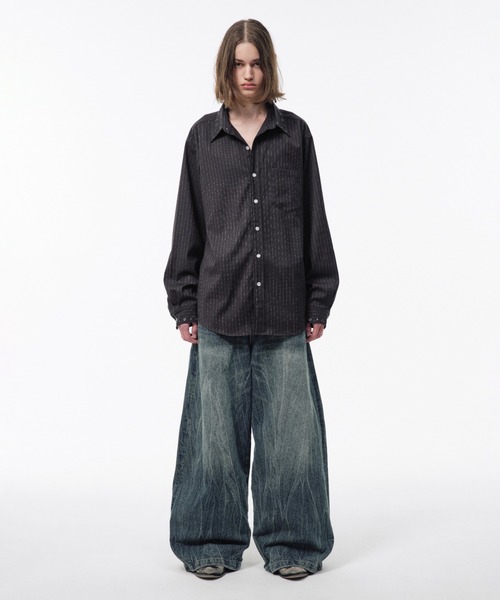 Camphor wood シャツ EYELET REGULAR COLLAR STRIPE L/S SHIRT