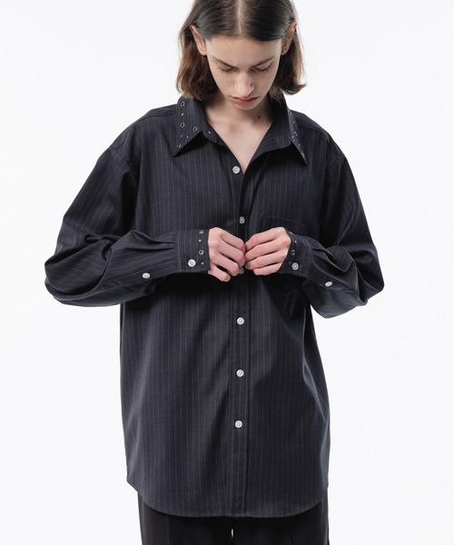 Camphor wood シャツ EYELET REGULAR COLLAR STRIPE L/S SHIRT