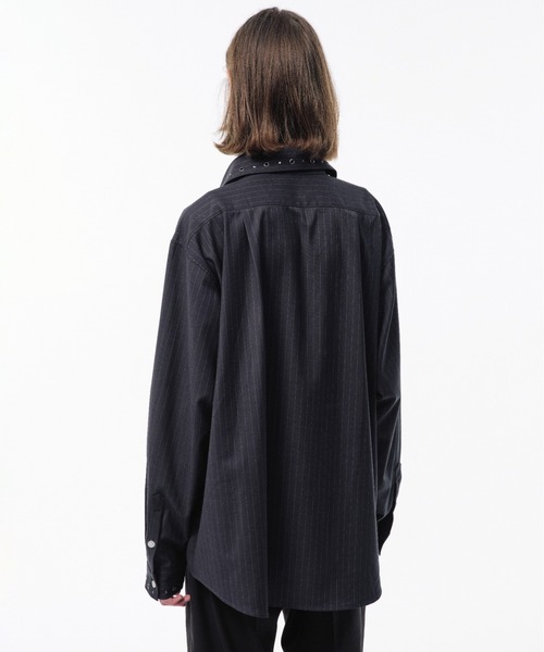 Camphor wood シャツ EYELET REGULAR COLLAR STRIPE L/S SHIRT