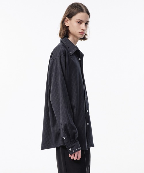 Camphor wood シャツ EYELET REGULAR COLLAR STRIPE L/S SHIRT