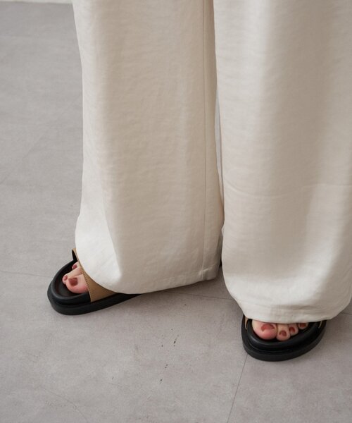 パンツ サテンワイドイージーパンツ レディースの画像