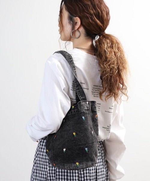 Crossi トートバッグ チューリップ刺繍デニムトートバッグ レディース Crossi トートバッグ チューリップ刺繍デニムトートバッグ レディース