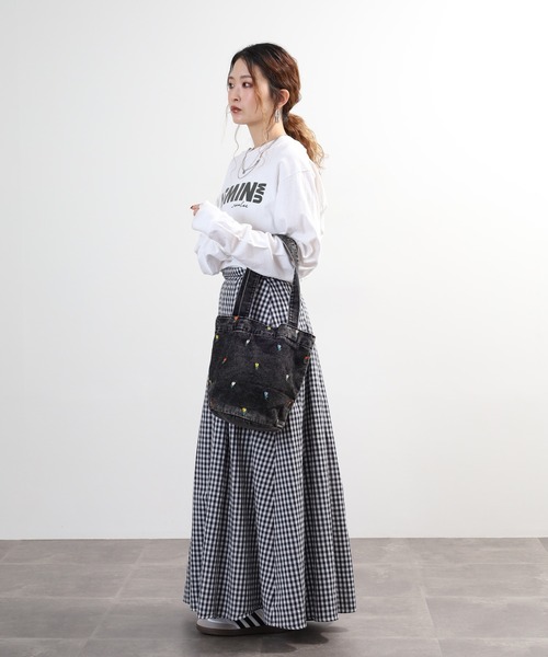 Crossi トートバッグ チューリップ刺繍デニムトートバッグ レディース