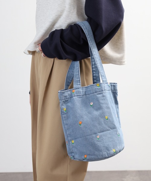 Crossi トートバッグ チューリップ刺繍デニムトートバッグ レディース Crossi トートバッグ チューリップ刺繍デニムトートバッグ レディース