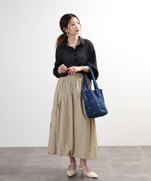 Crossi トートバッグ チューリップ刺繍デニムトートバッグ レディース