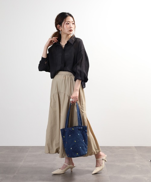 Crossi トートバッグ チューリップ刺繍デニムトートバッグ レディース