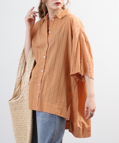 ブラウス シャツ 夏 BRODIAEA インド綿チュニックブラウス 半端袖 