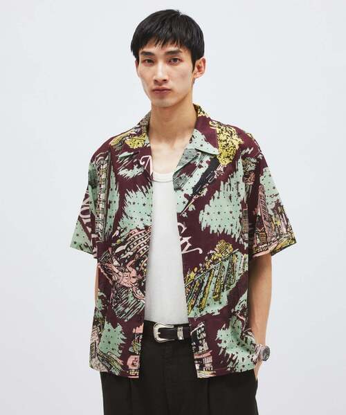 BINDUビンドゥー ニューヨーク柄 アロハシャツ M 総柄 インド綿 BINDU（ビンドゥー） シャツ 半袖 別注 インディアン コットン