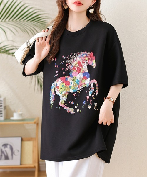 tシャツ 半袖 花柄ホースモチーフTシャツ レディース | ブランド登録なし | 06