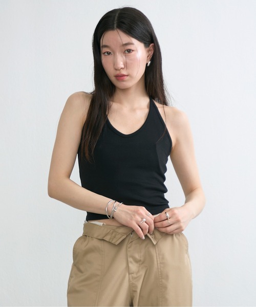 NUJOH タンクトップ ノースリーブ Back Ribbon Halter Top / バック