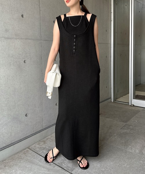 nagonstansブラック キャミソール ロングワンピース andme（アンドミー） ワンピース 夏 キャミソール付き2wayロング