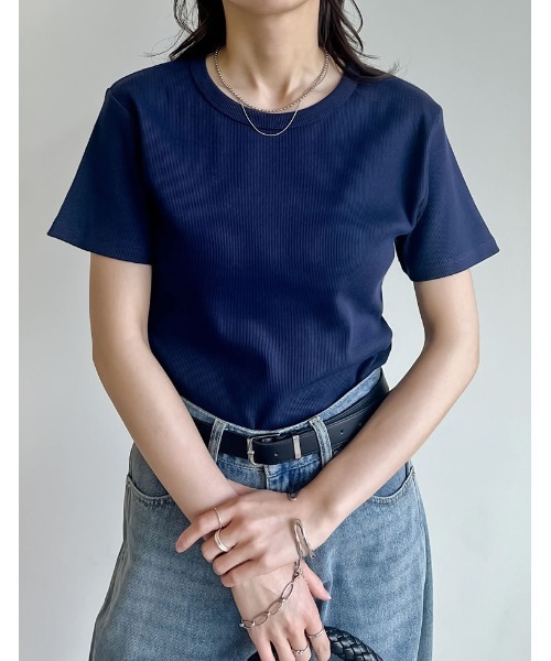 tシャツ テレコ リブ クルーネック トップス レディース テレコリブクルーネック半袖Tシャツ - トップス通販 | 人気