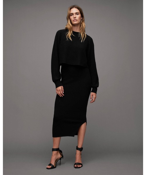ALLSAINTS ワンピース MARGOT 2-IN-1 RIBBED CREW NECK MIDI