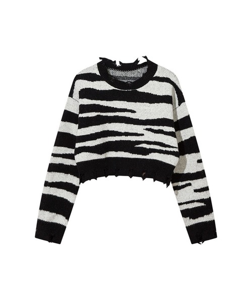 ニット セーター 「HOOK」for girls ゼブラ模様ニット　ショット丈 レディース ニット セーター 「HOOK」for girls ゼブラ模様ニット ショット