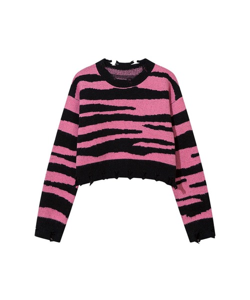 ニット セーター 「HOOK」for girls ゼブラ模様ニット　ショット丈 レディース