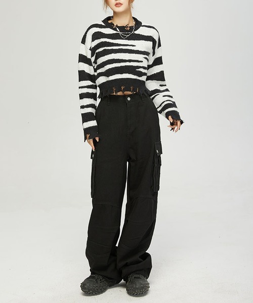 ニット セーター 「HOOK」for girls ゼブラ模様ニット ショット
